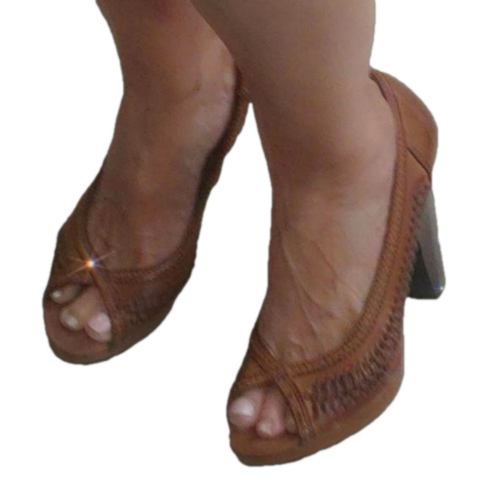 Pre-Loved BOHO Vintage Look American Eagle Open Toe Sandals W/High Stacked Heels - Picture 11 of 15